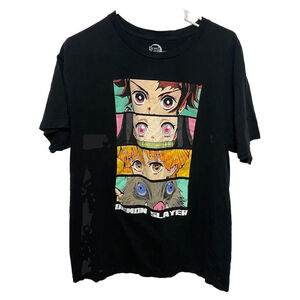 Demon Slayer Anime Men’s Large Black T-Shirt Character Graphic‎ Tee Short Sleeve
